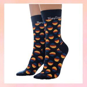 Happy Socks Navy Blue Polka Dot Crew Socks | Sunset Striped Dots | Size W 5.5-9.